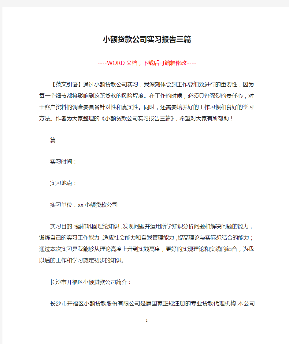 小额贷款公司实习报告三篇