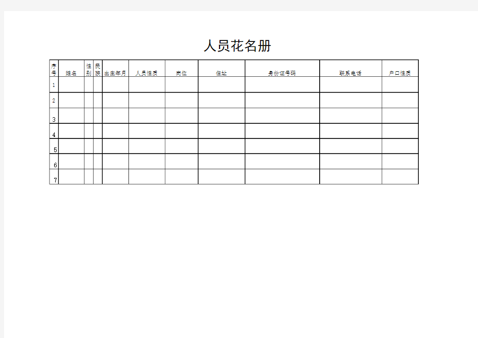 人员花名册表格