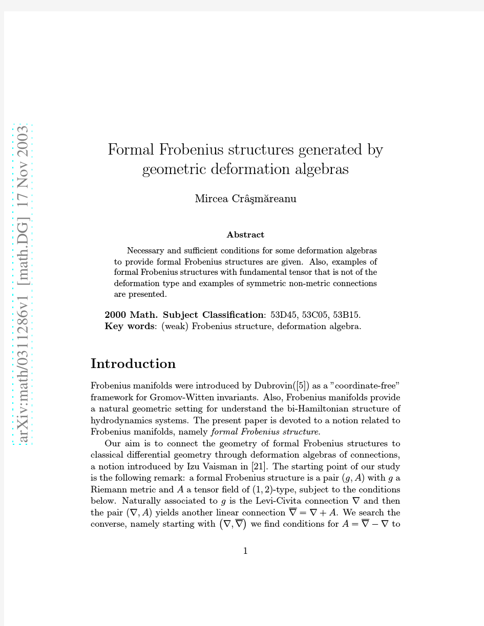 Formal Frobenius structures generated by geometric deformation algebras