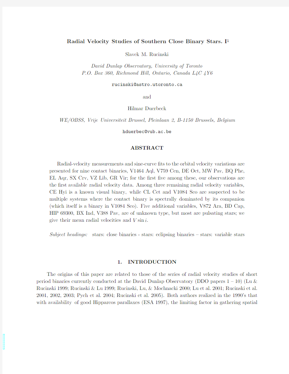 Radial Velocity Studies of Southern Close Binary Stars.I