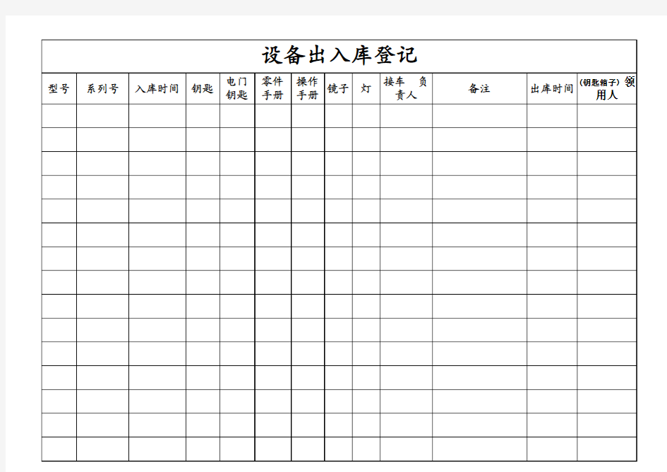 设备出入库登记表模板