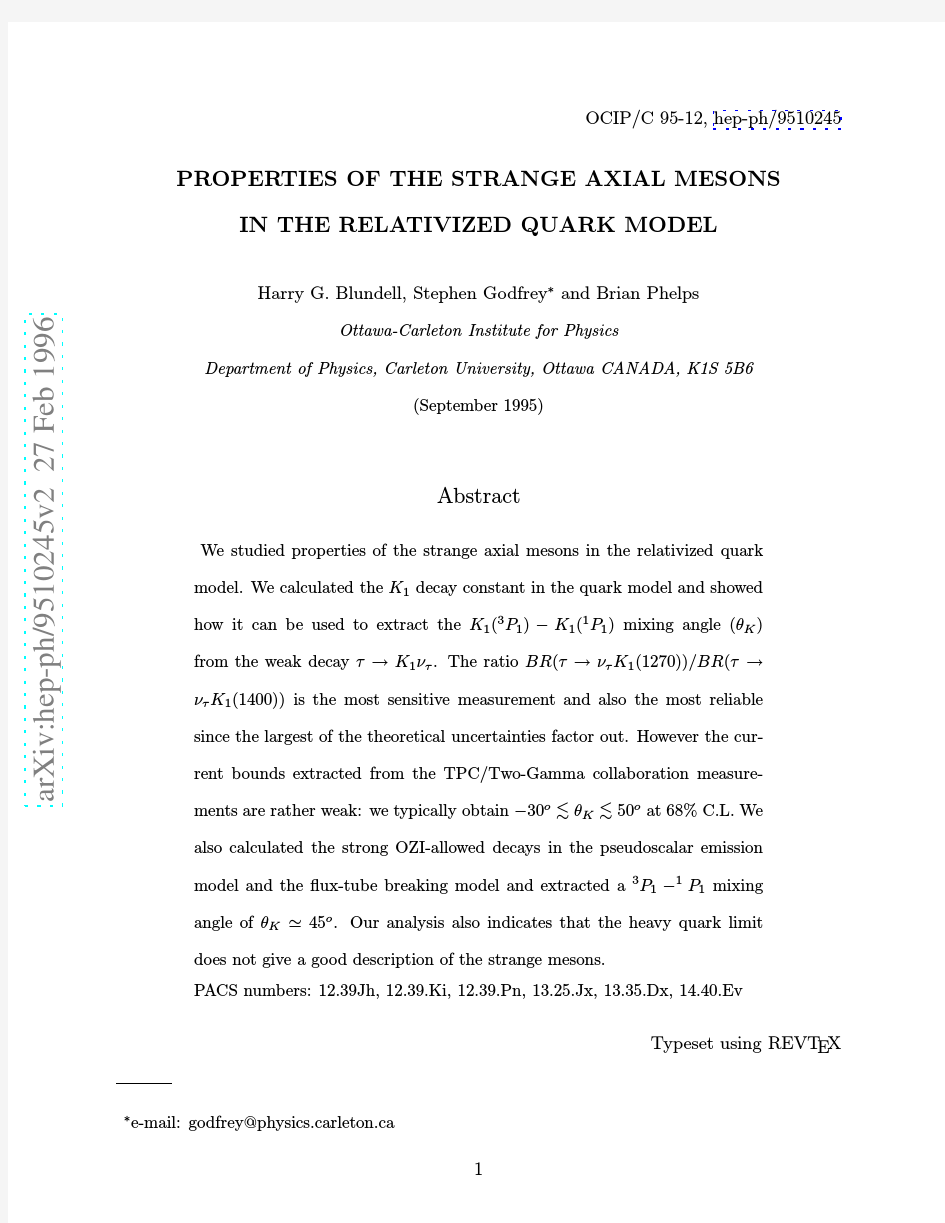 Properties of the Strange Axial Mesons in the Relativized Quark Model