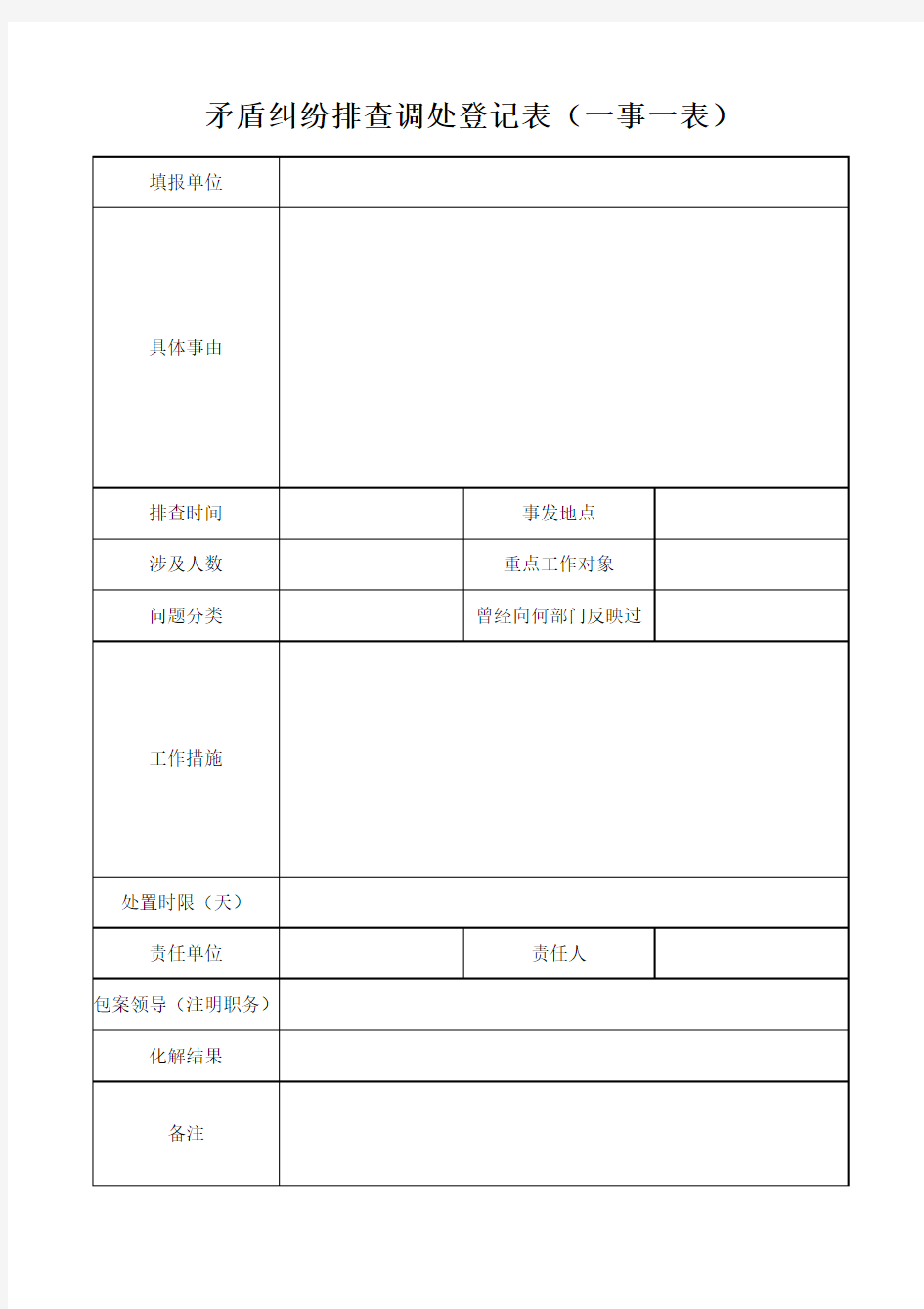 矛盾纠纷排查调处登记表(一事一表)