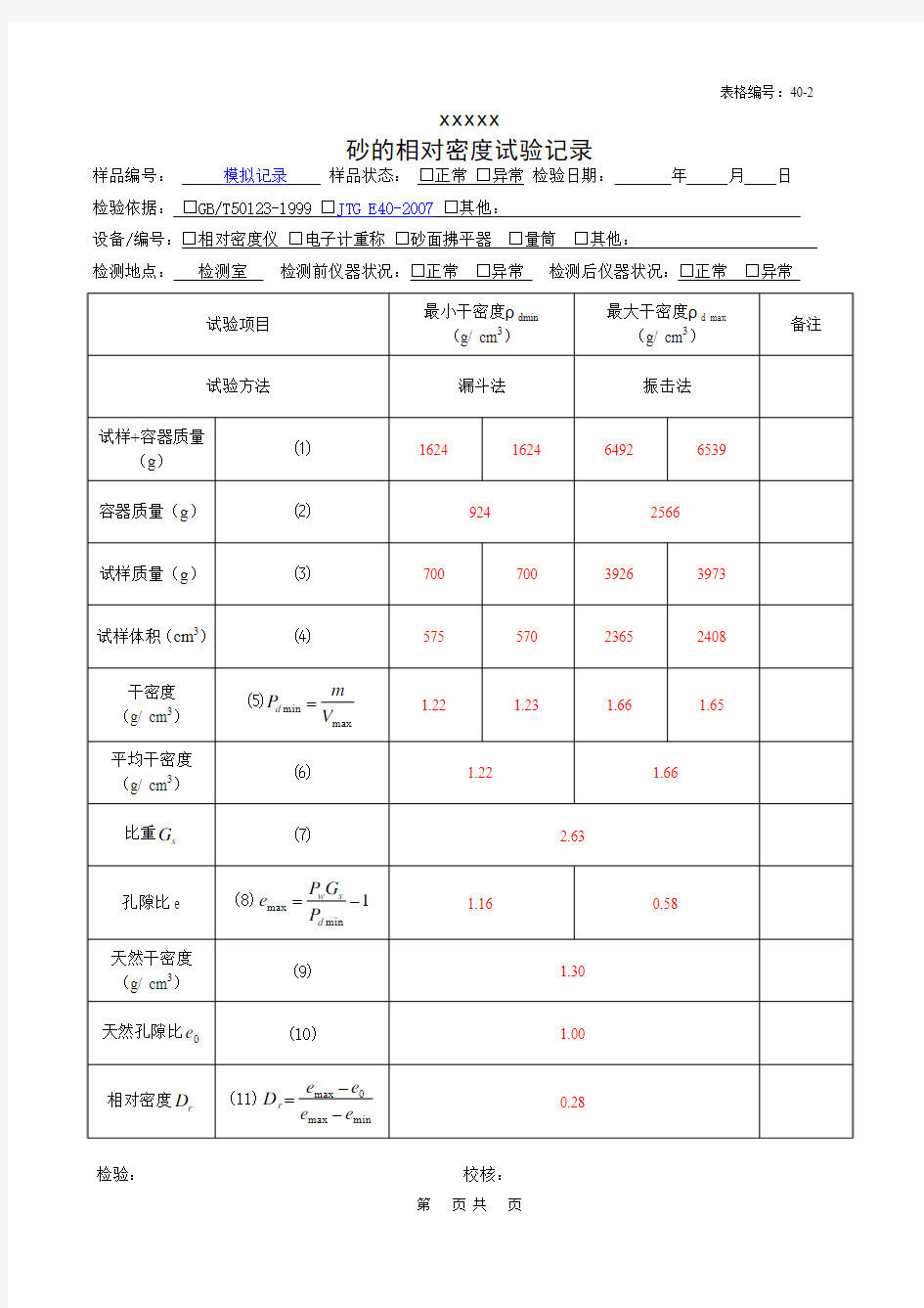 15.1.4砂的相对密度试验记录