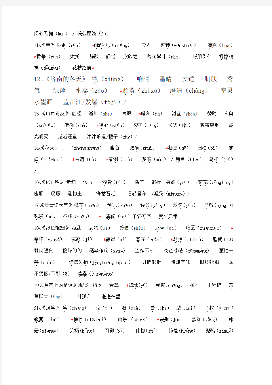 超全人教版初中语文全六册生字词与易错字音字形大全