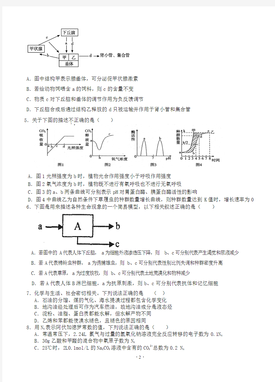 黑龙江省大庆实验中学2014届高考最后一次冲刺模拟考试理综试题