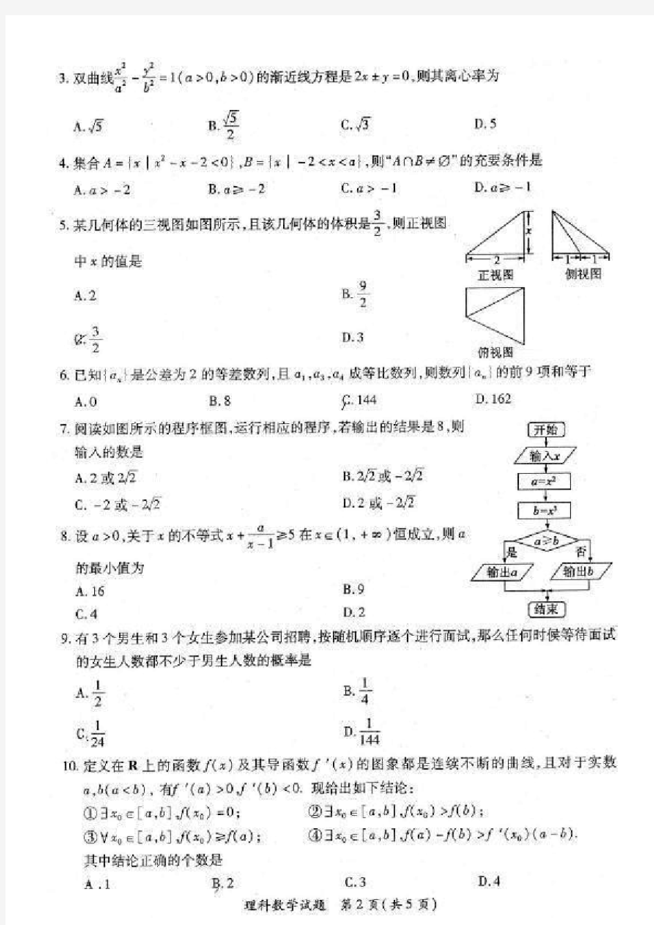2012福建省质检数学理及答案