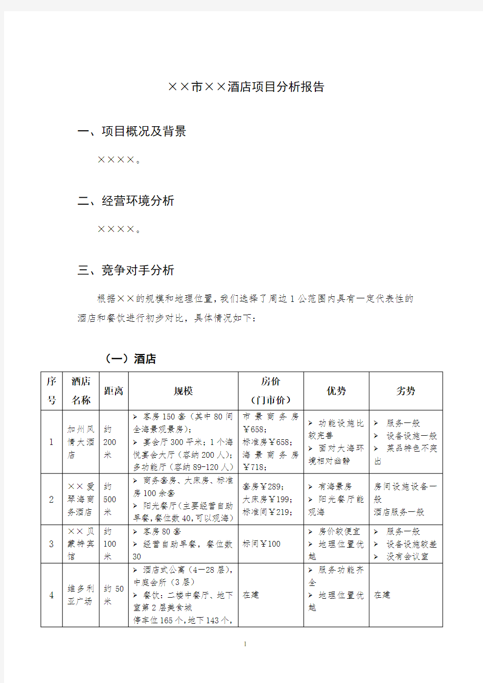 酒店项目可行性分析报告