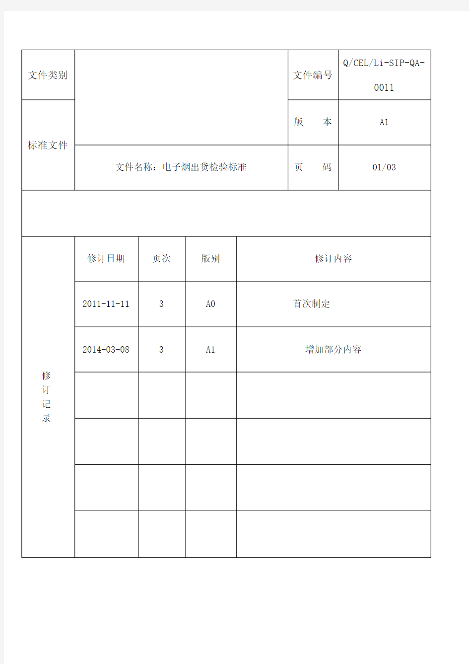 电子烟出货检验标准