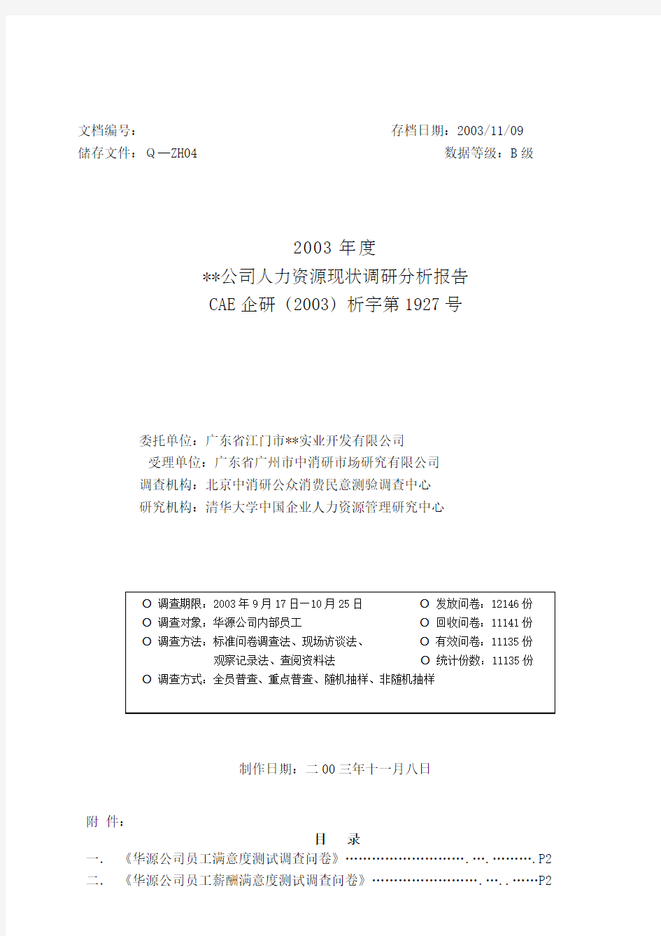 公司人力资源现状调研分析报告