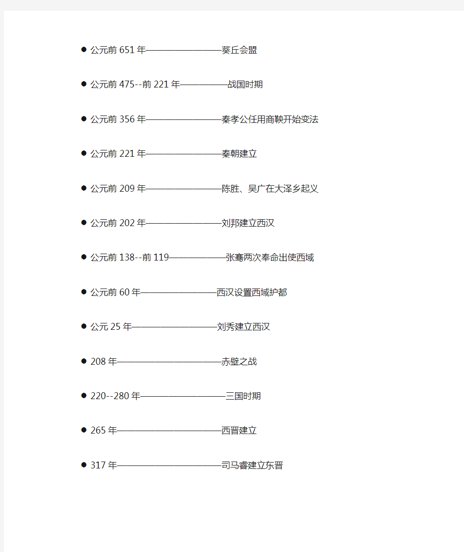 中考历史 中国历史重大事件发生的时间表素材 人教新课标版