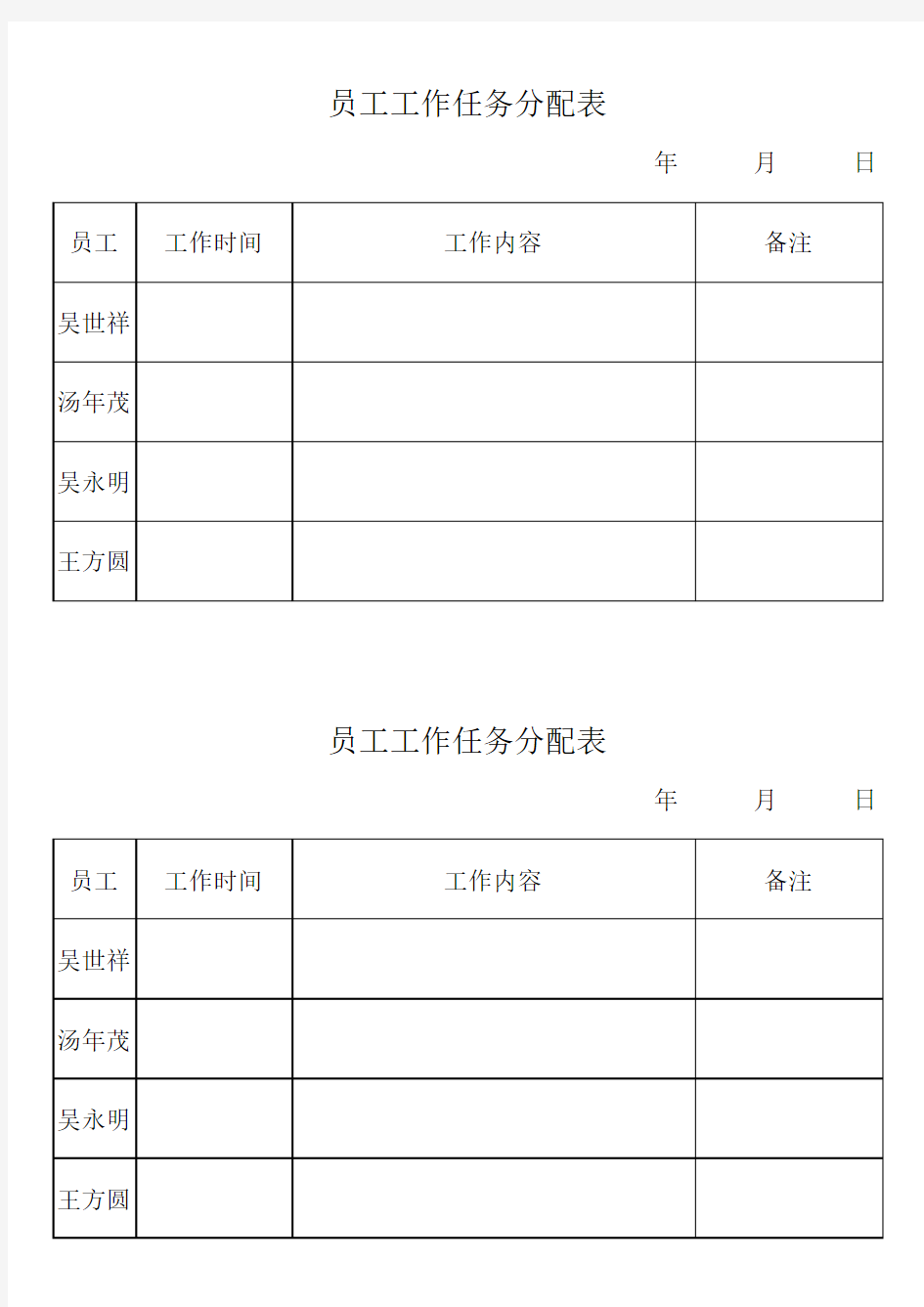 (完整版)员工工作任务分配表