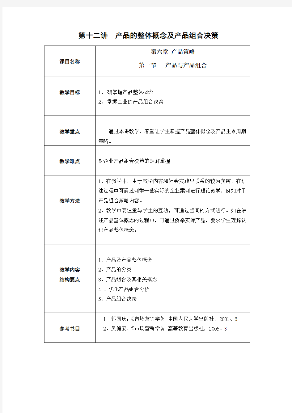 市场营销教案——产品的整体概念及产品组合决策