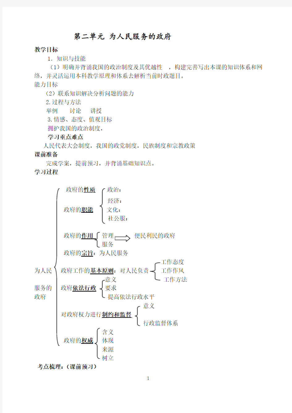 政治生活第二单元教学案