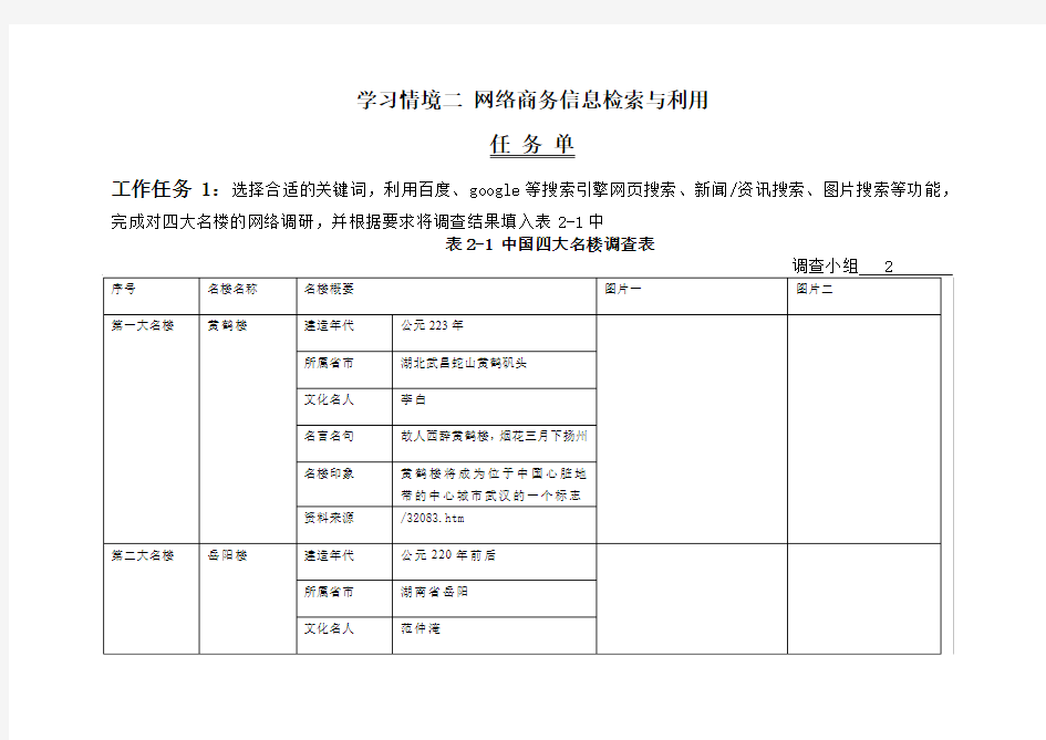 学习情境二 任务单