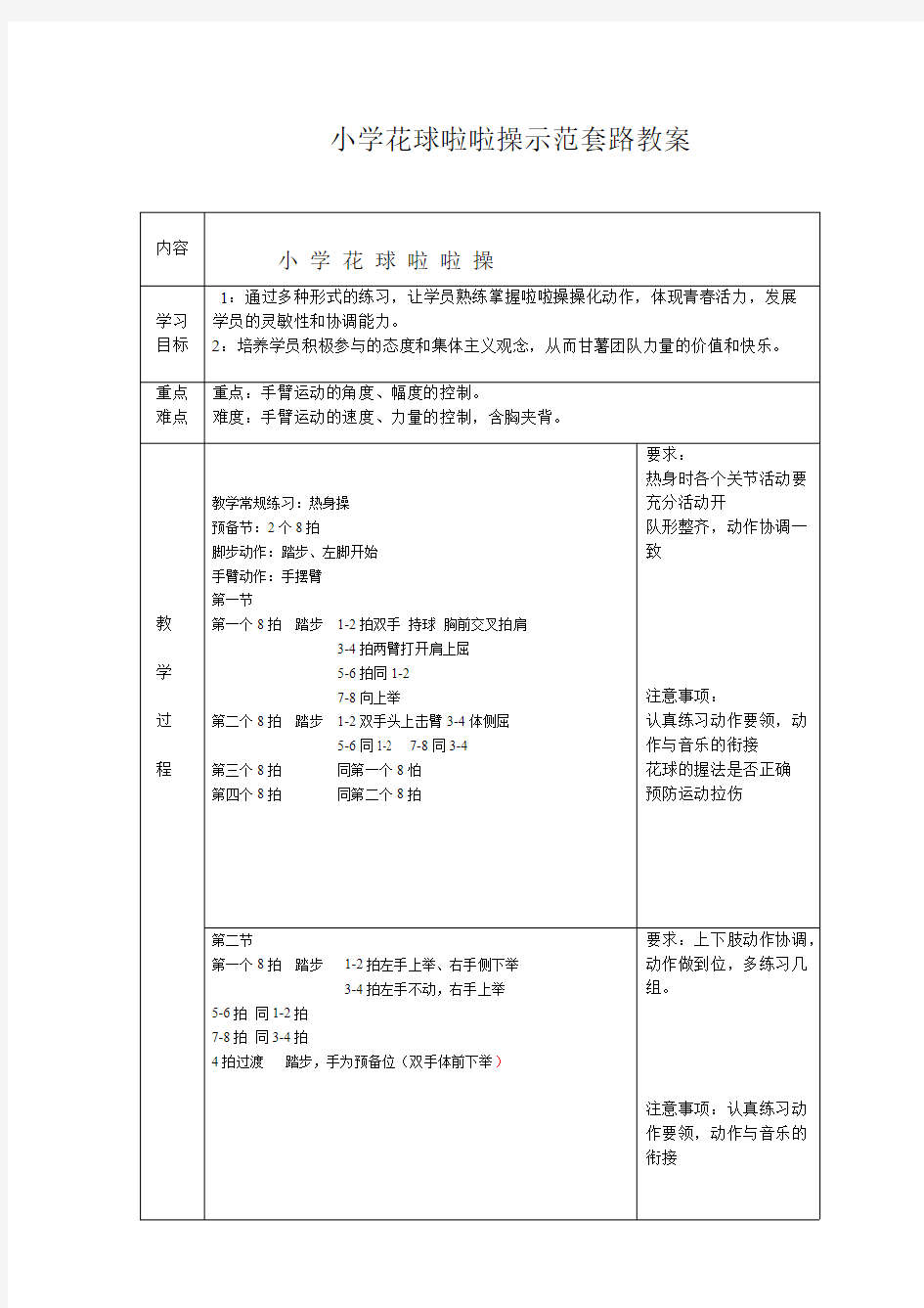 (完整)小学啦啦操教案