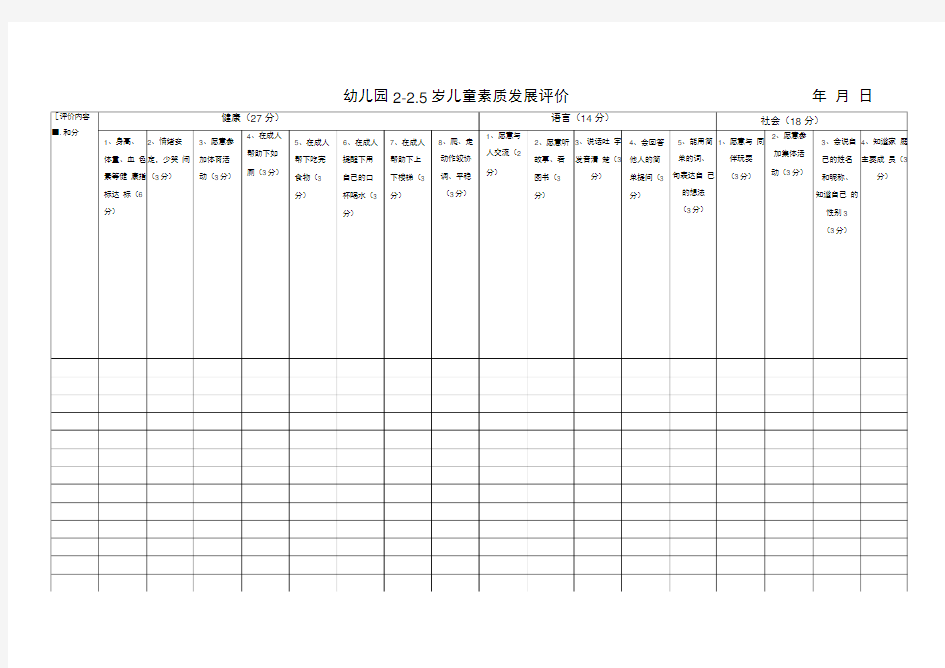 幼儿园各年龄阶段幼儿素质发展评估表
