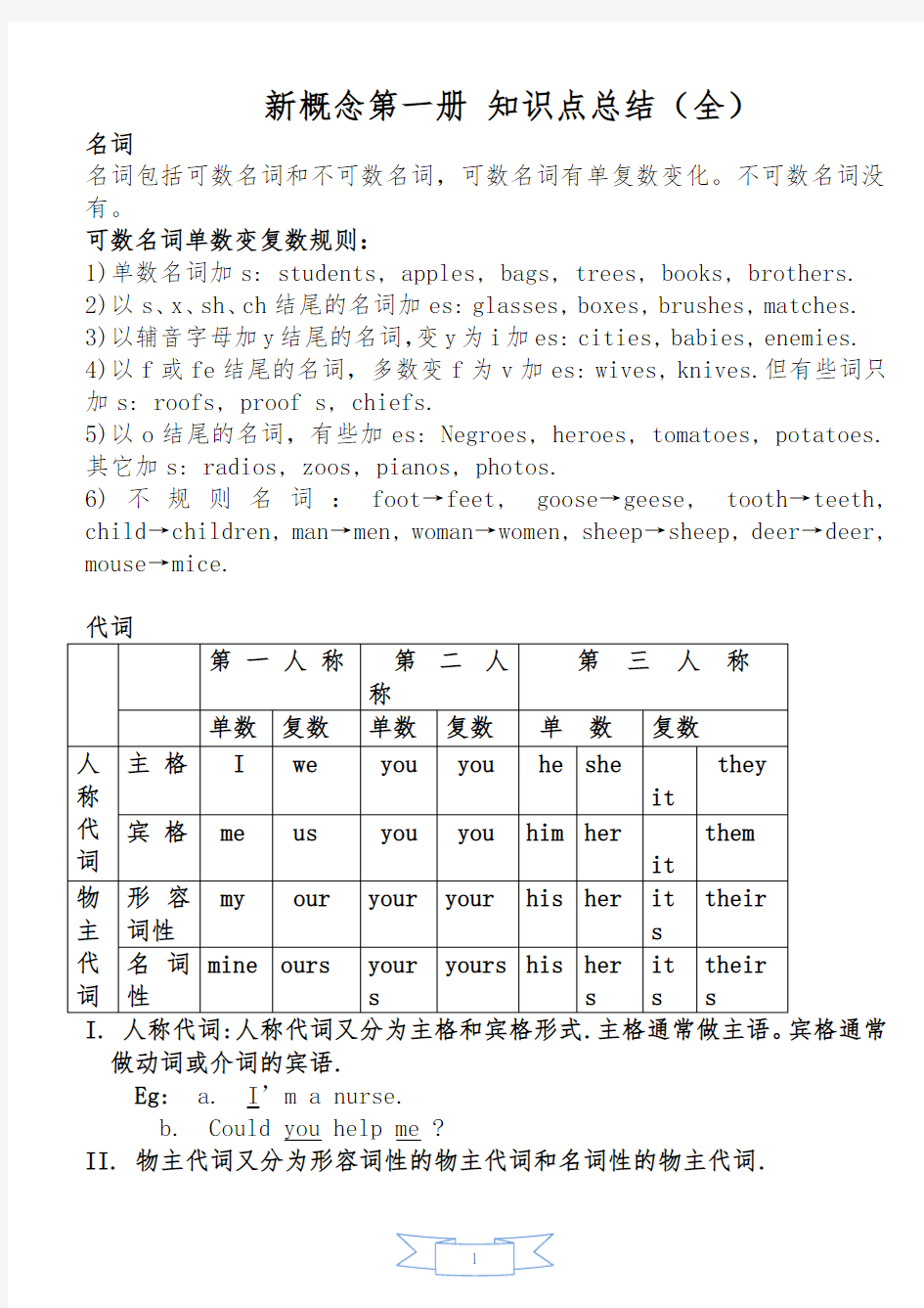 新概念第一册知识点总结讲解