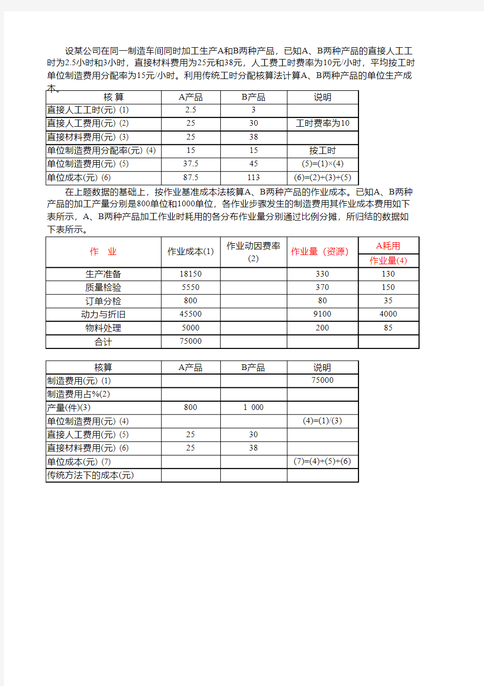 第10章 作业成本法练习题