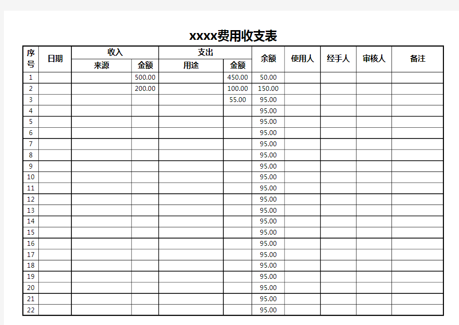 费用收支明细表(简洁大方·自动化计算)