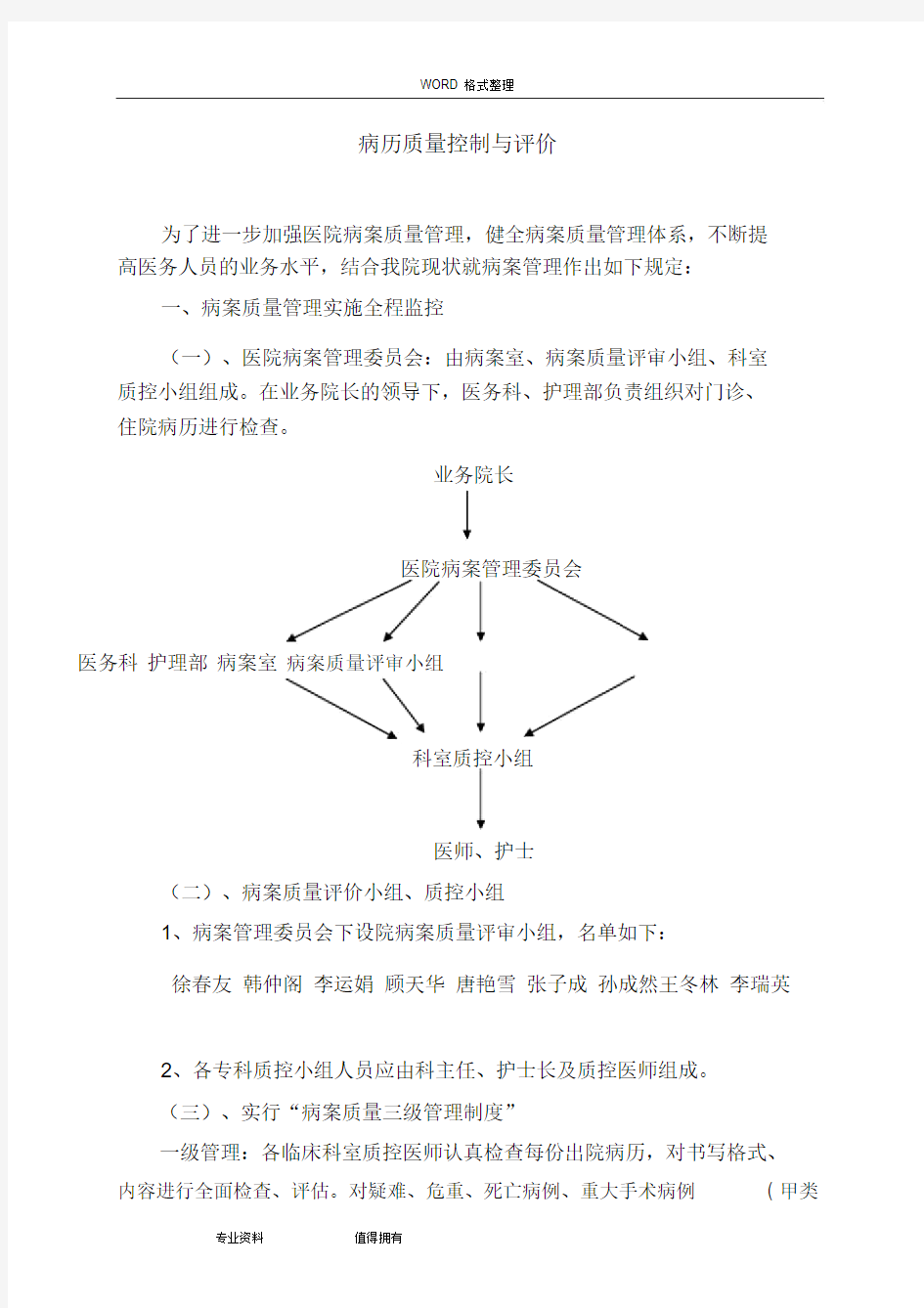 医院病历质量控制及评价