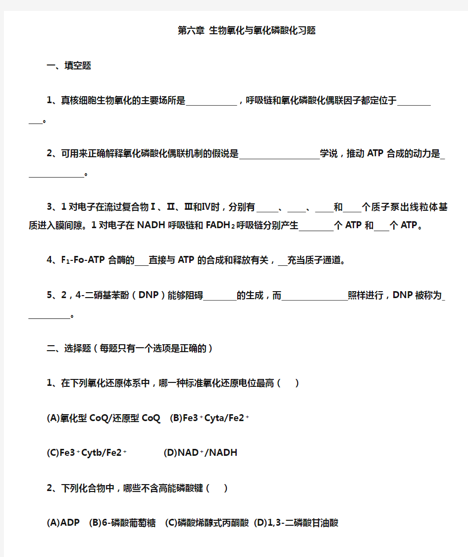 生物氧化与氧化磷酸化习题