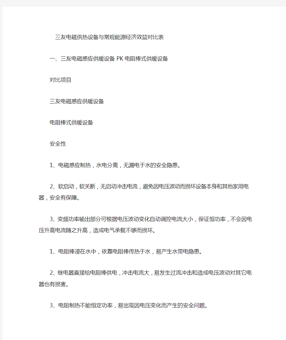 电磁感应加热器与常规能源经济效益对比表