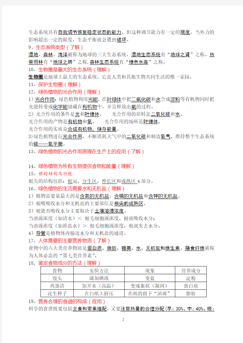 2014年江苏省泰州市初中生物会考复习纲要及提纲(苏科版)