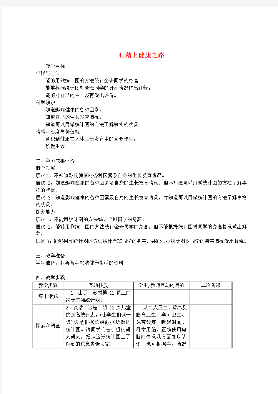 六年级科学下册 4.踏上健康之路4教案 苏教版