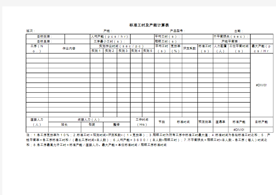 标准工时计算表