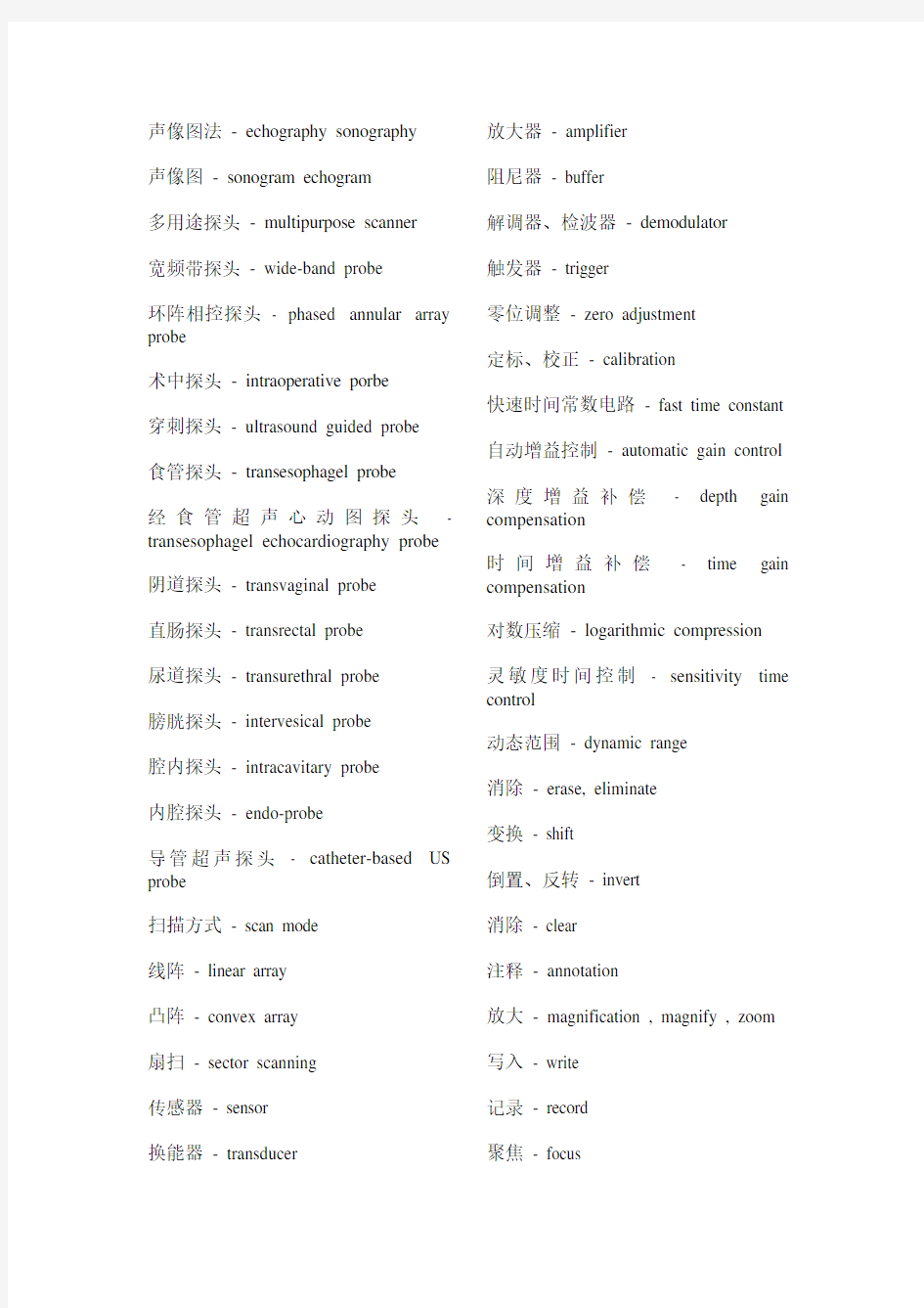 超声医学常用英语术语