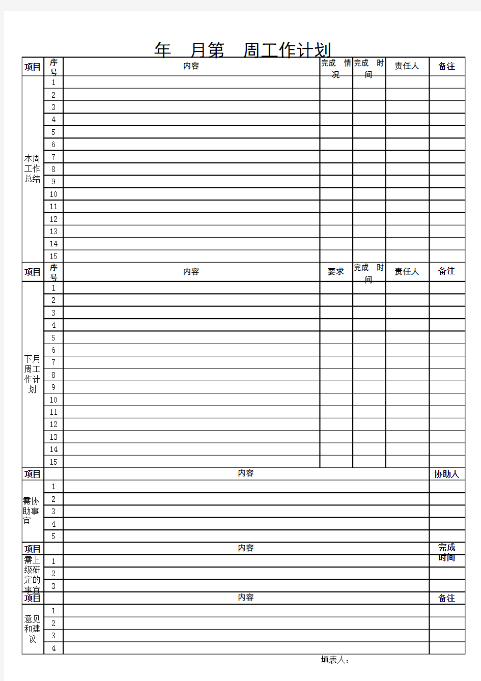 工作总结及工作计划表格