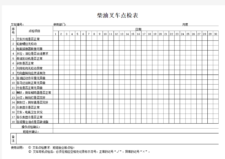 柴油叉车点检表