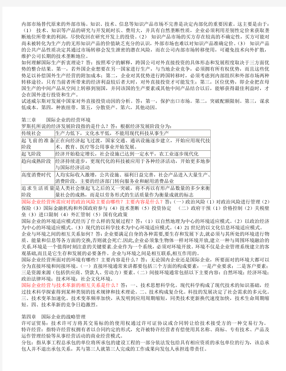 国际企业管理复习题