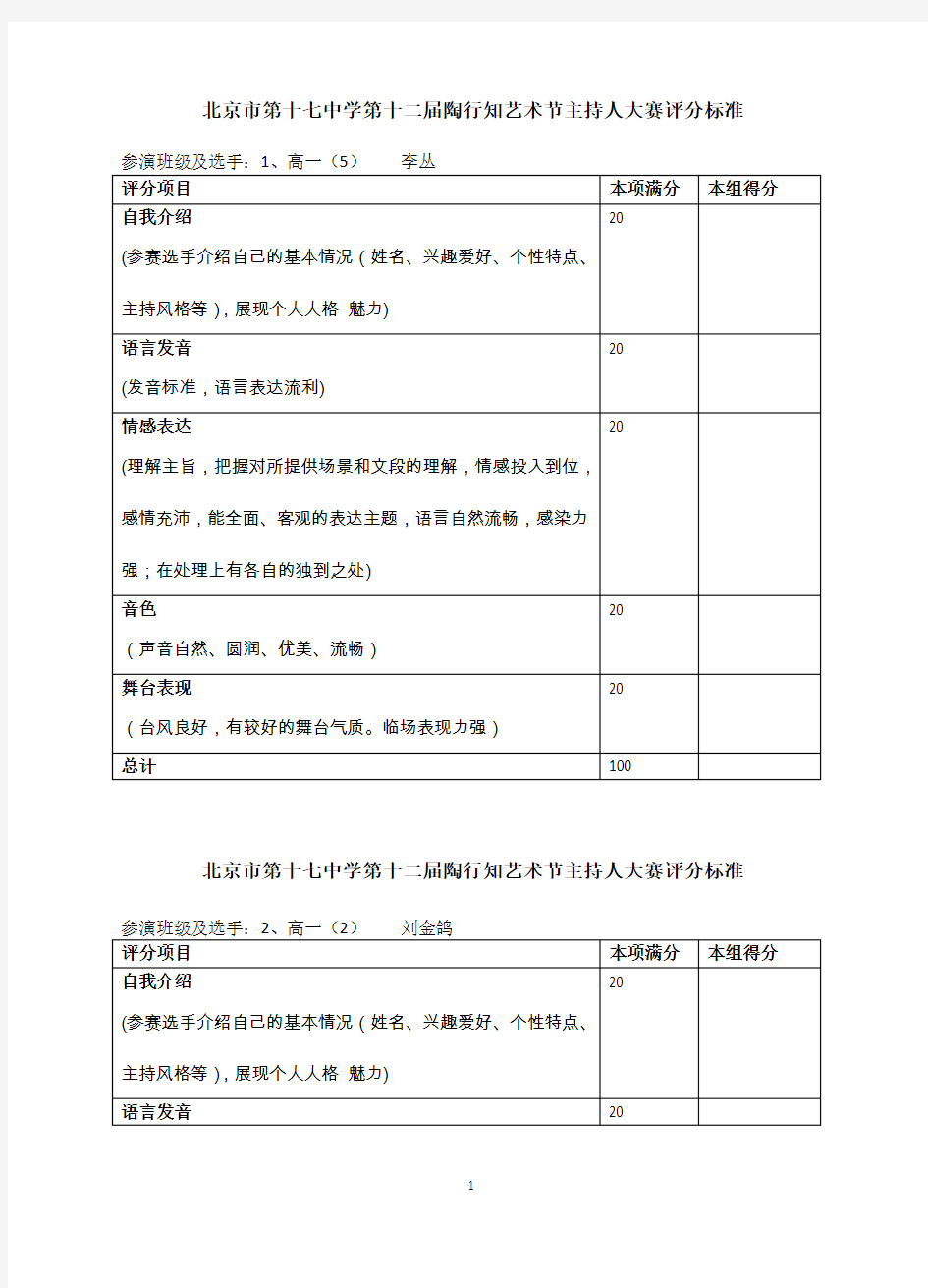 主持人大赛评分标准