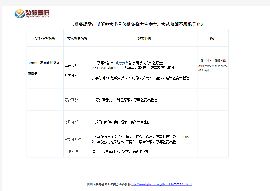 四川大学不确定性处理的数学考研参考书目