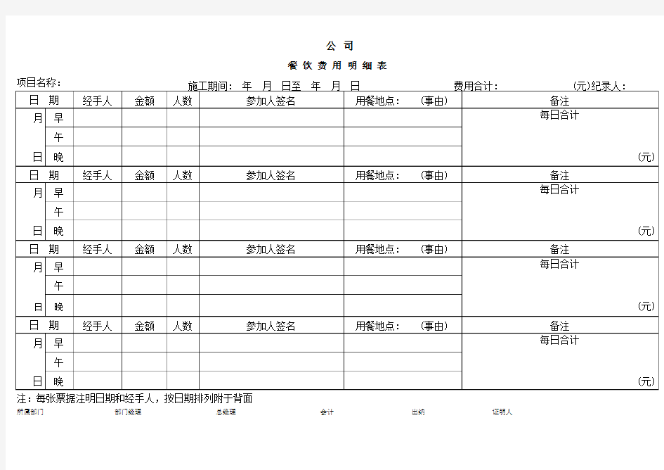 公司住宿餐饮明细表