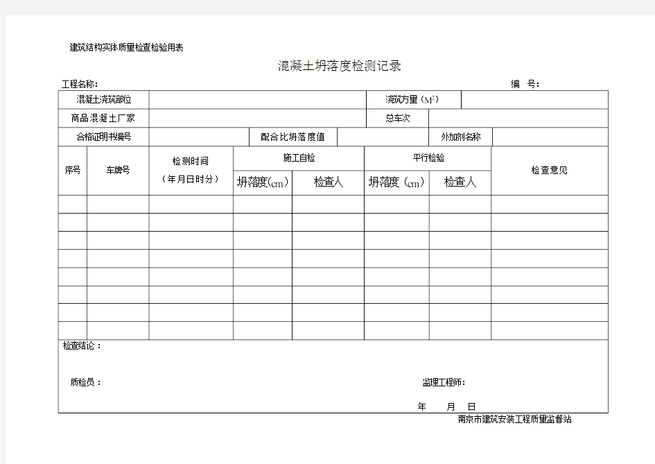 混凝土坍落度检测记录