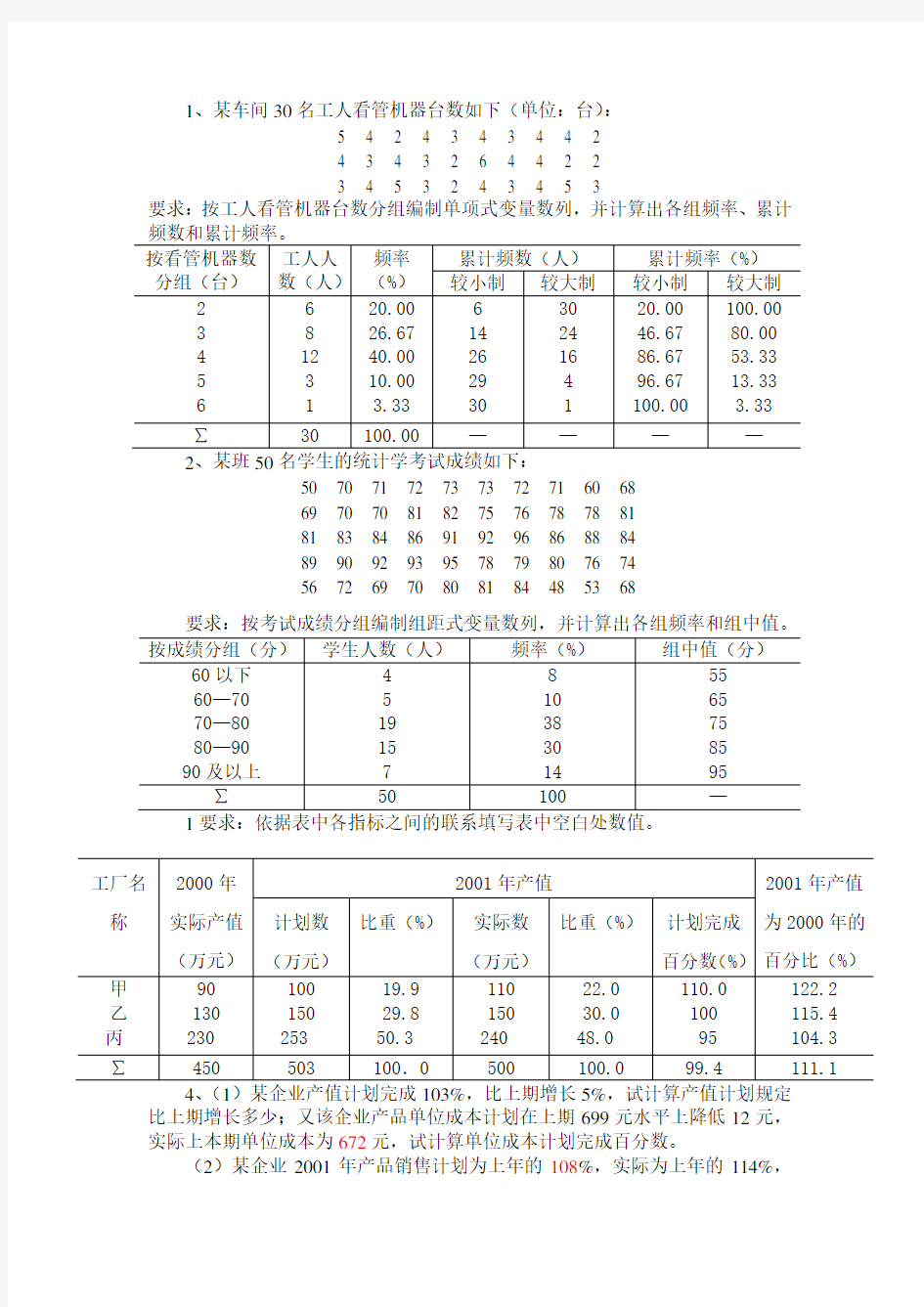 统计学考试重点题目