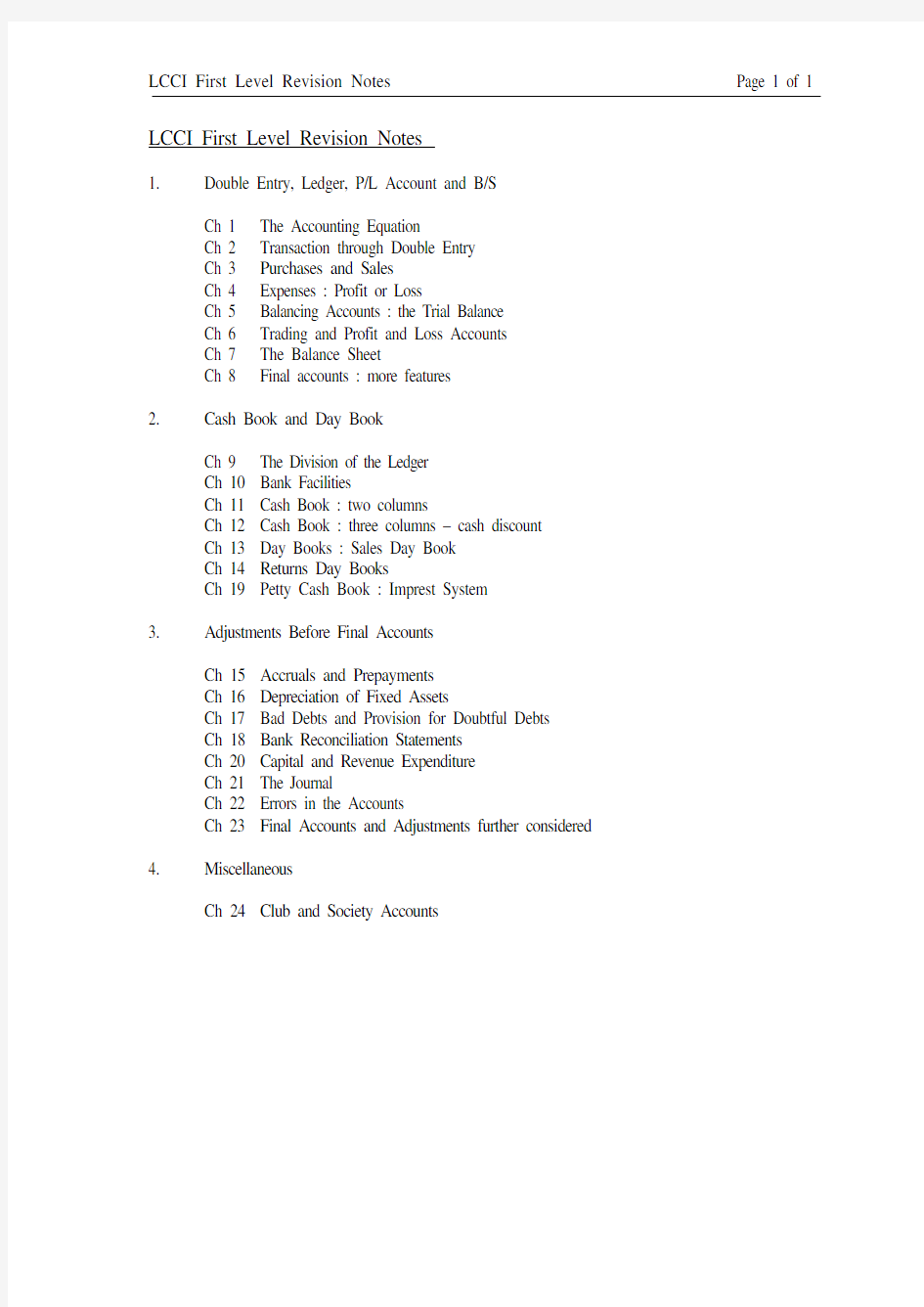 LCCI Accounting First Level 笔记