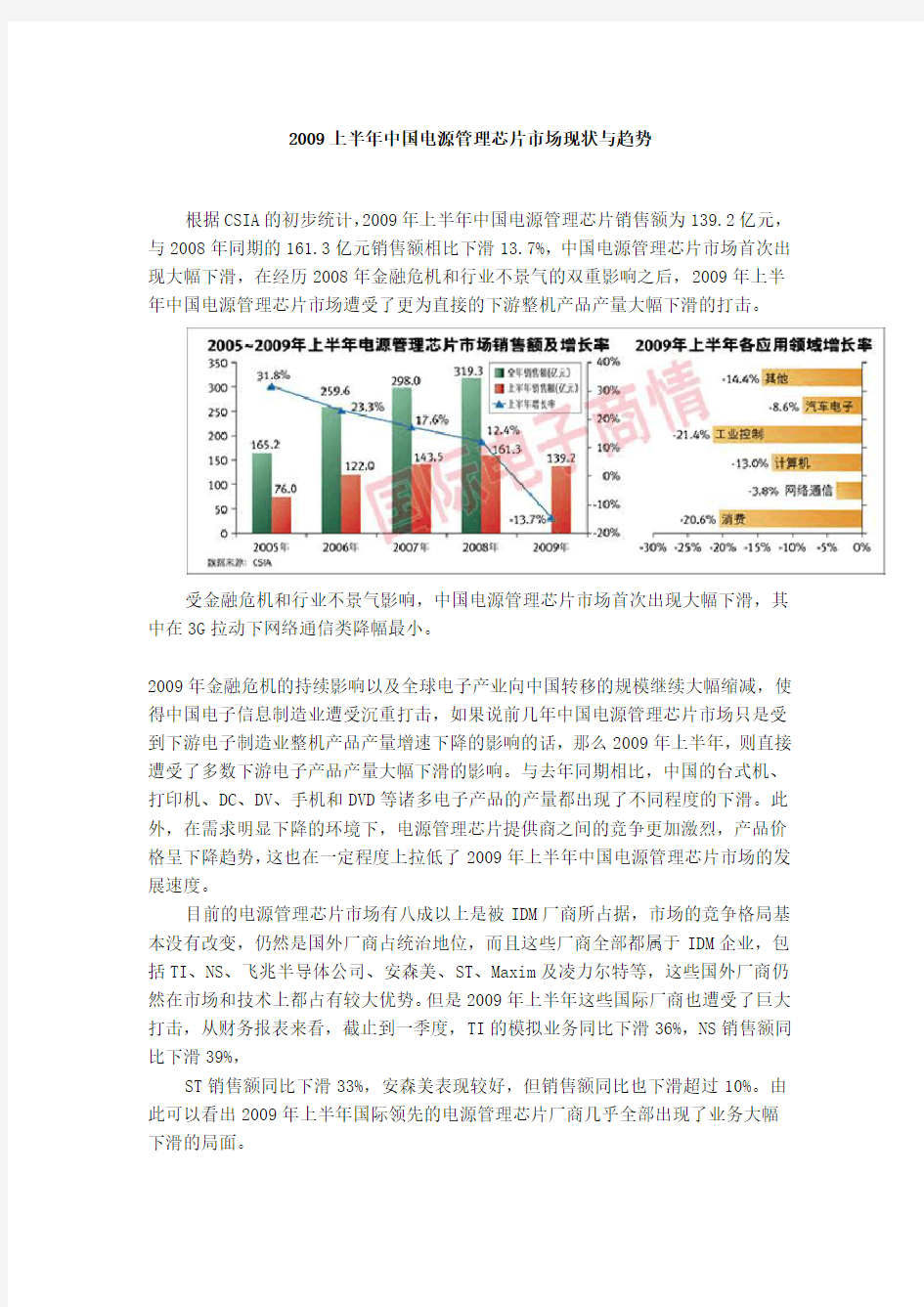 2009上半年中国电源管理芯片市场现状与趋势