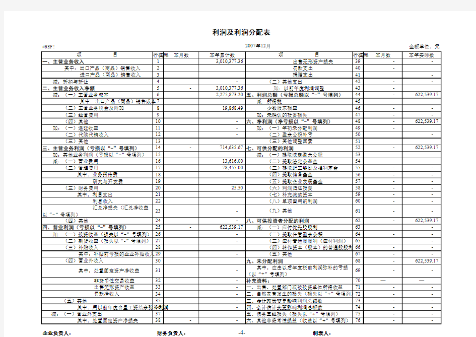 利润表模板