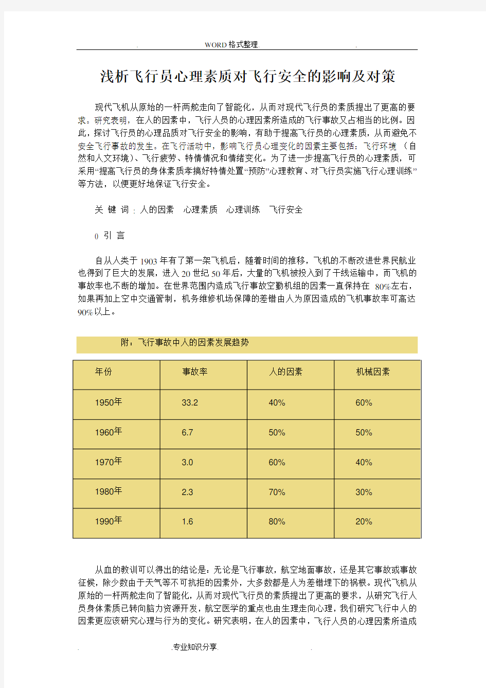 浅谈飞行员心理素质对飞行安全的影响和对策