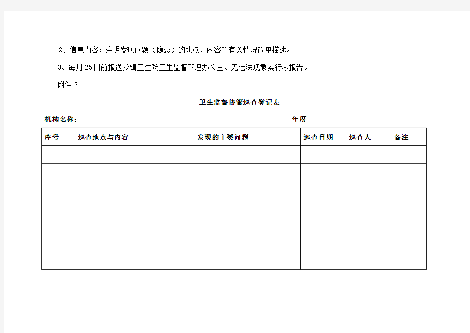 卫生监督协管各种表格