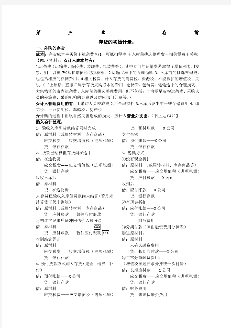 中级财务会计存货总结