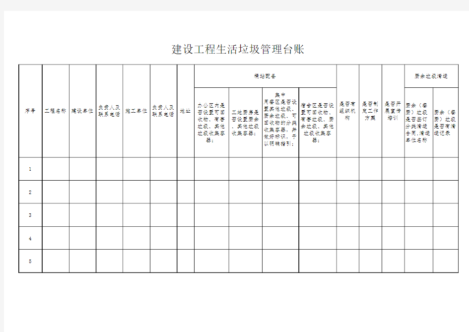 建设工程生活垃圾管理台账