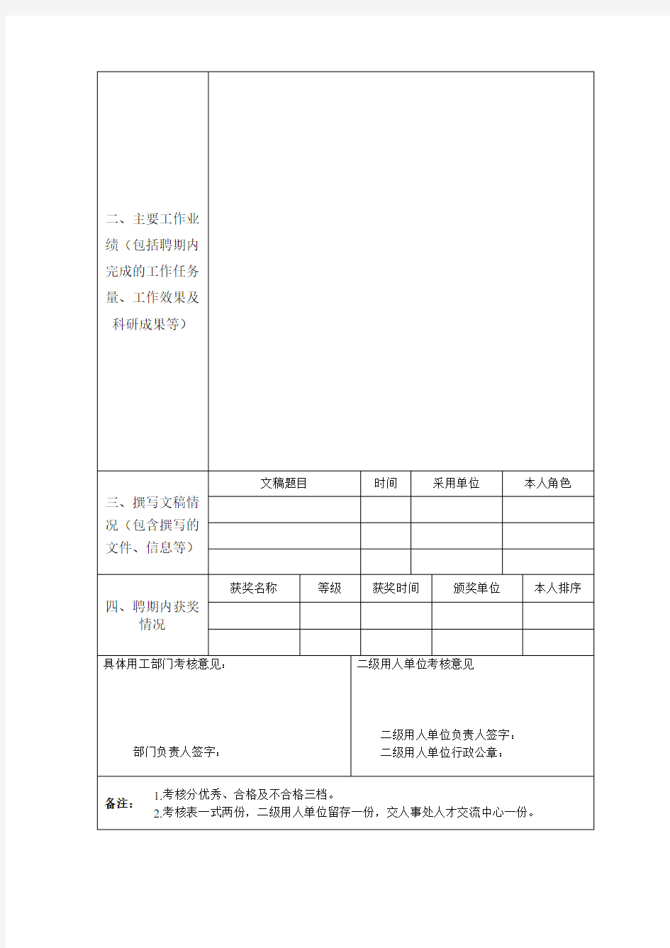 中南大学非事业编制人员聘期考核表