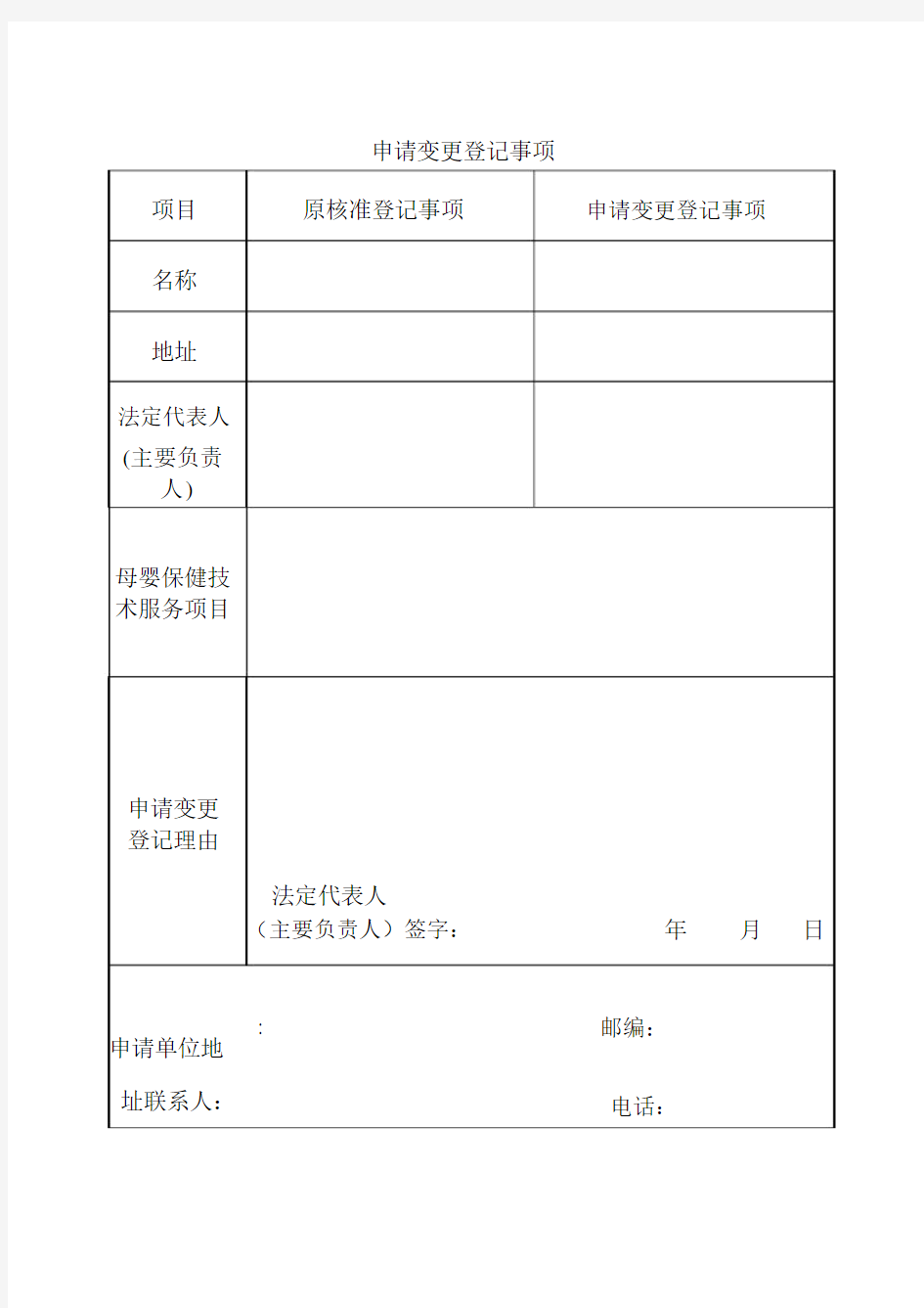 母婴保健技术服务执业许可变更申请书--实用.doc