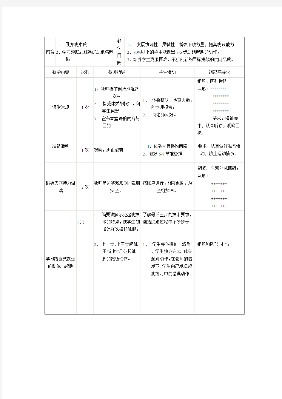 初二年级体育与健康课教案