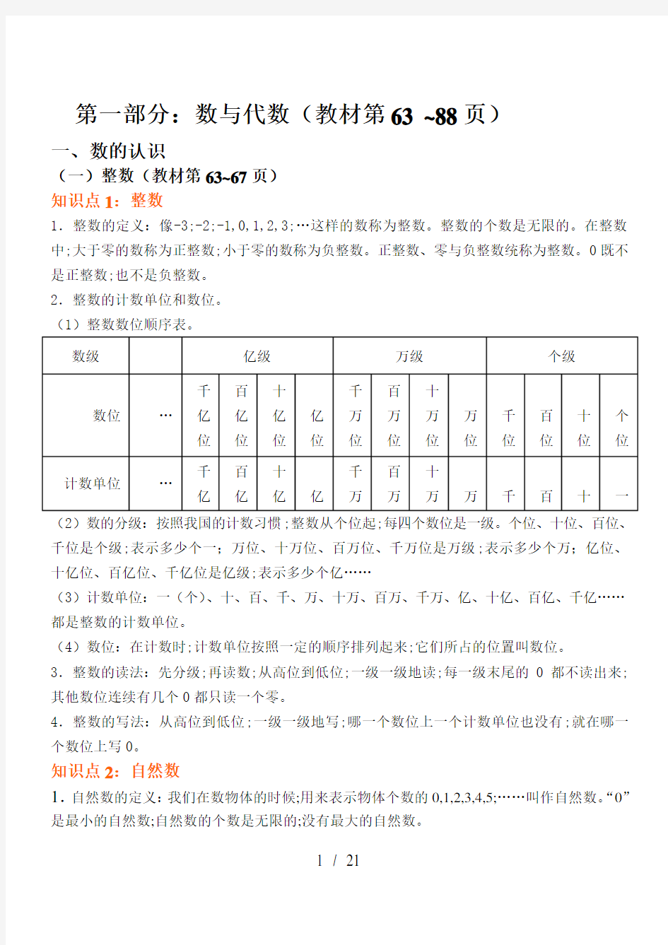 2020年北师大版小学数学1-6年级总复习知识点汇总